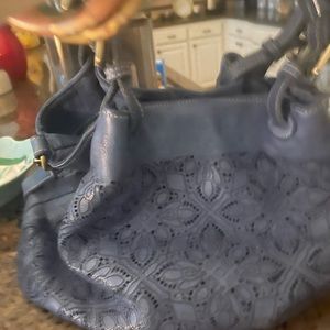 Denim blue  genuine soft leather purse. 2 types straps one month old.